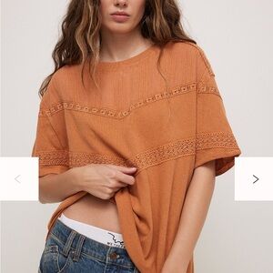 We the Free Women's Rust Crochet-Trim Short Sleeve Top NWT size Small